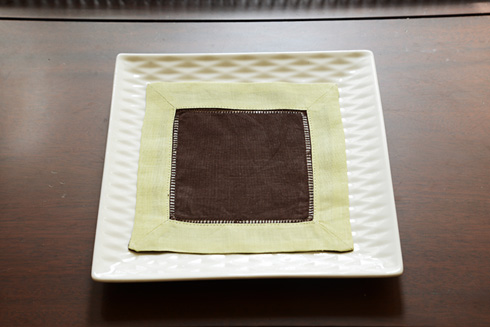 Multicolor Hemstitch Cocktail Napkin 6".Chocolate & Mellow Green